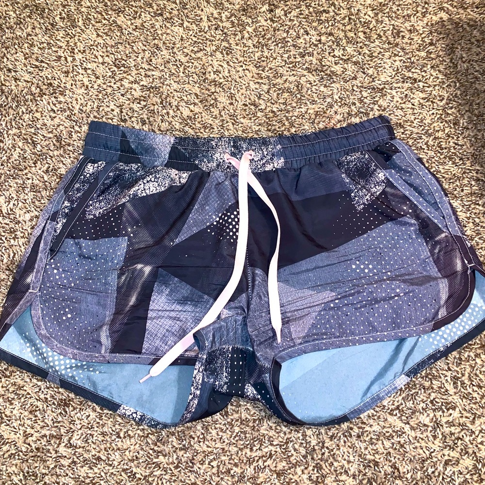 Women’s Black/ Grey/ Pink Print Athletic Shorts with Drawstring